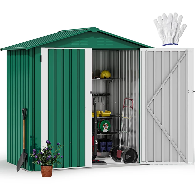 DWVO 6x4 FT Metal Garden Shed, Outdoor Storage Shed with Lockable Door & Sloping Roof, Galvanised Steel Tool Shed for Backyard, Patio, Garden,Weatherproof,Weatherproof, Green