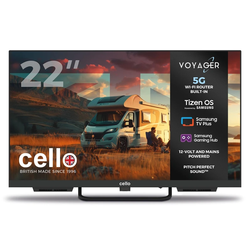 Cello Voyager C22TZR-VOY 22" Smart 12V Traveller TV with Built-in 5G Wi-Fi Router and Hotspot for Phones & Devices, Creates Internet Anywhere, Tizen OS by Samsung, Ideal for Motorhomes