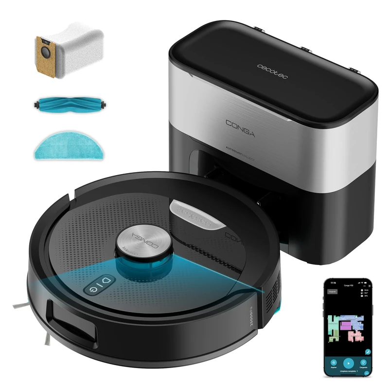 Cecotec Conga Y80 Dark 25000 Pa, Auton 240min Silicone Pet Brush Dust Bag 3L Bluetooth WiFi App