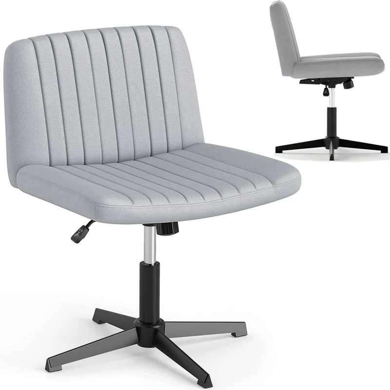 SFAREST Ergonomic Office Chair, Cross Legged Computer Desk Chair with Rocking Function, Adjustable Height & Wide Seat, Modern Armless Vanity Chair Padded Chair for Home Office(Gray,71 x 71 x 79-89cm)