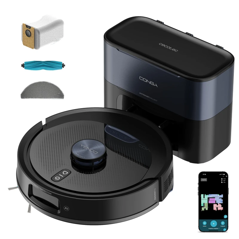 Cecotec Conga Y90 Dark 25000PA Auto 240min Silicone Pet Brush Dust Bag 3L Bluetooth WiFi App