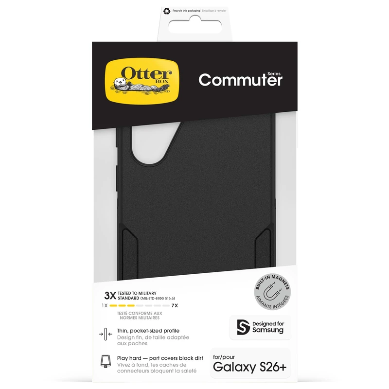 OtterBox Commuter Series Case with Magnets for Samsung Galaxy S26+, Shockproof, Drop proof, Rugged, Protective Case, 3x Tested to Military Standard, Black