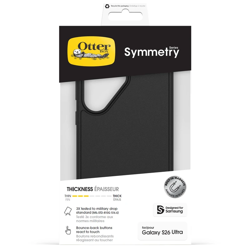 OtterBox Symmetry Series Case with Magnets for Samsung Galaxy S26 Ultra, Shockproof, Drop proof, Protective Thin Case, 3x Tested to Military Standard, Black