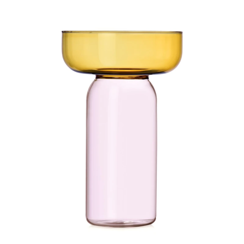 Ichendorf Milano Aura Collection, Amber and Pink Cylindrical Vase, H31 cm, Borosilicate Glass, Handmade - Image 1