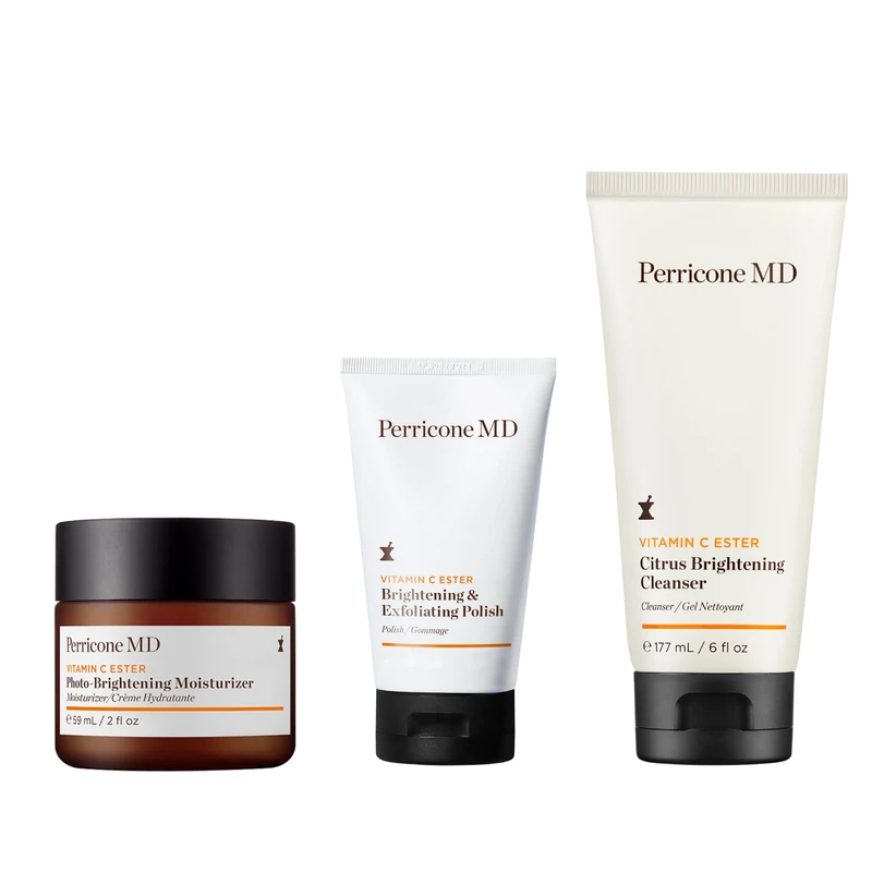 Perricone MD Vitamin C Ester Brightening Trio | Includes Cleanser, Exfoliating Polish & SPF Moisturiser | Daily Radiance Routine