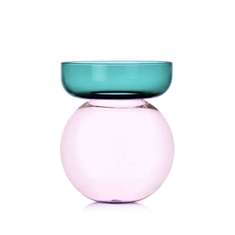Ichendorf Milano Aura Collection Cylindrical Vase, Petroleum and Rose, H25 cm, Borosilicate Glass, Handmade - Image 1