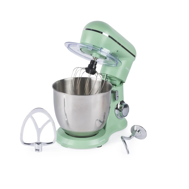 Salter British Bakes Stand Mixer – 5L Food Mixer for Baking, 1300W, 10 Speeds, Easy Control Dial, Removeable Splash Guard, Mint Green Electric Kitchen Appliance with Whisk, Dough Hook and Beater