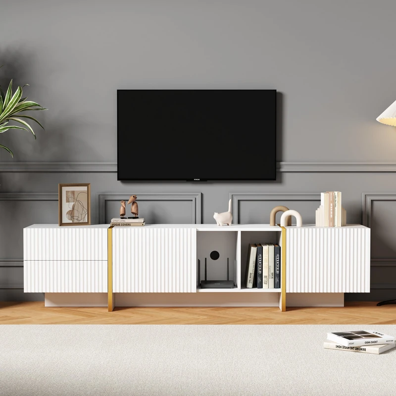 Ball & Cast TV Cabinet, High-gloss TV Unit, TV Stand Cabinet with 4 LED lighting Modes & 16 Colors, Wall Mounted/Floor Mounted, 180 * 35 * 30 cm