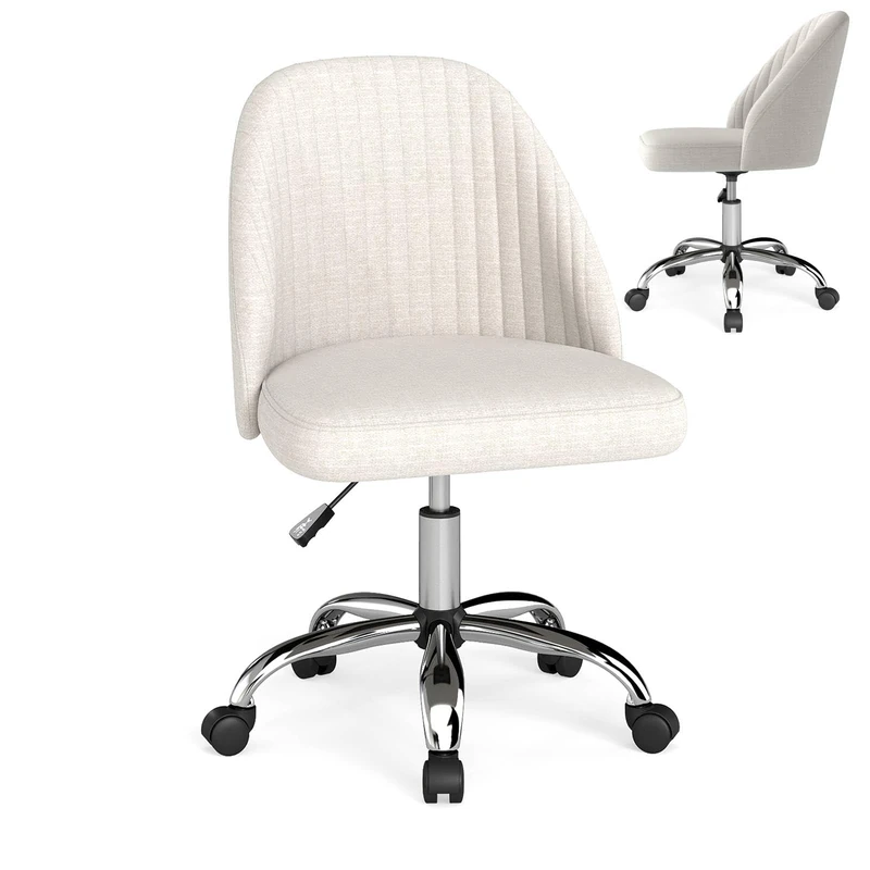 SFAREST Ergonomic Office Chair, Height Adjustable Armless Desk Chair with Wheels, Curved Backrest and Upholstered Seat, Modern Swivel Vanity Chair for Home Office