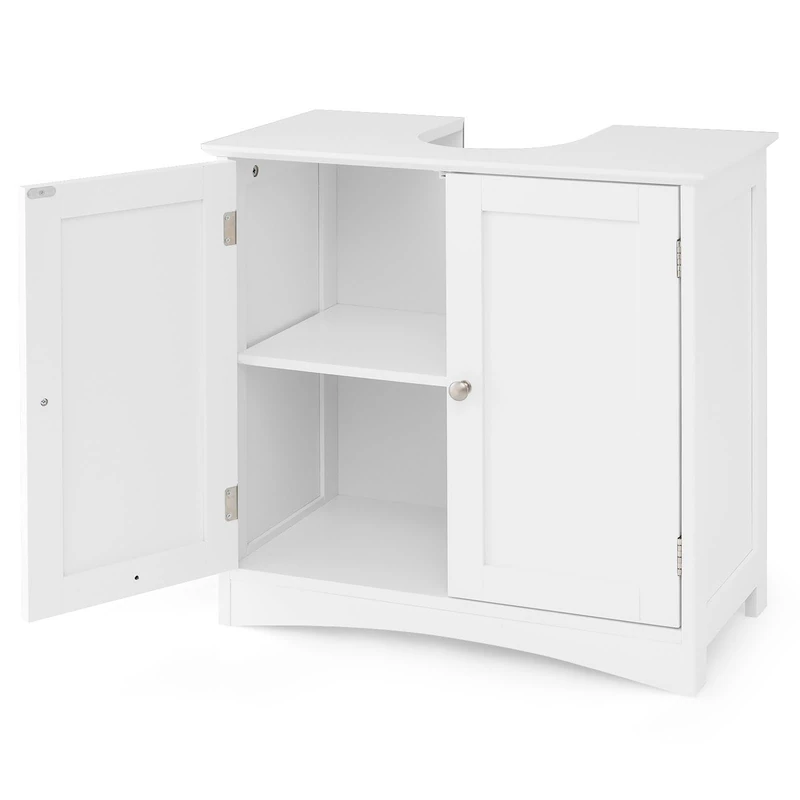 RELAX4LIFE Under Sink Bathroom Cabinet, Freestanding Wooden Storage Cupboard Basin Unit with 2 Doors and Shelf, Modern Vanity Basin Sink Cabinet and Storage Unit Basin (Wooden Door)