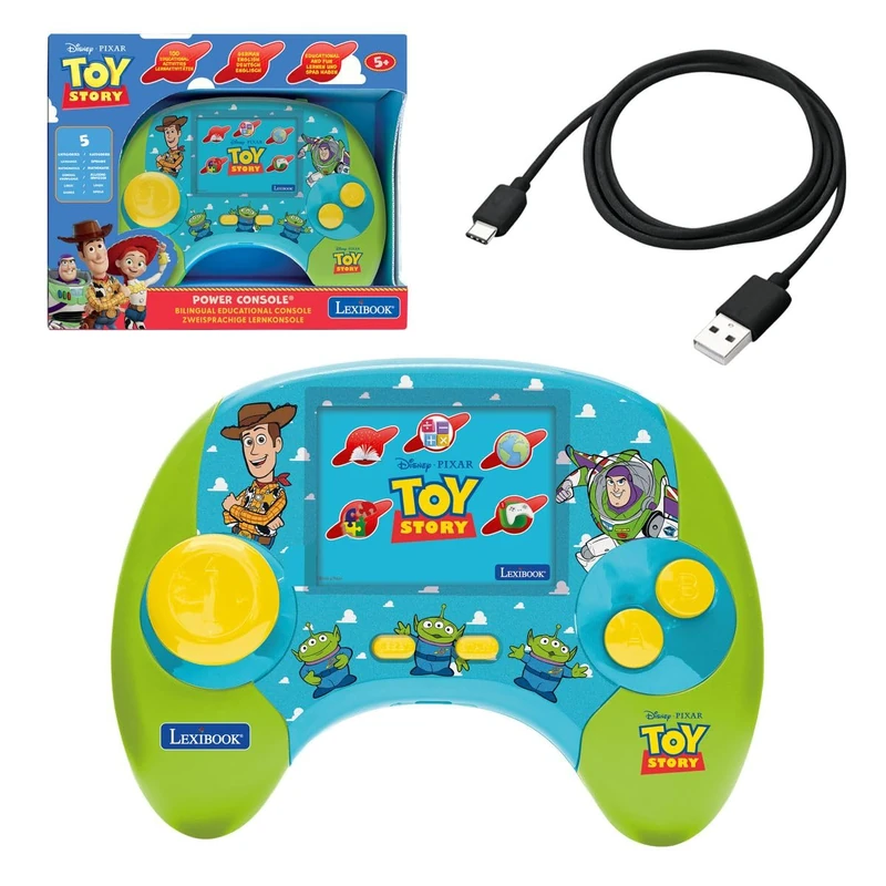 LEXIBOOK, Disney Toy Story, Bilingual Talking Educational Game Console in German and English, 100 activities, 2.8"/7 cm LCD screen, rechargeable battery, USB-C, Green, JCG100TSi3LXB