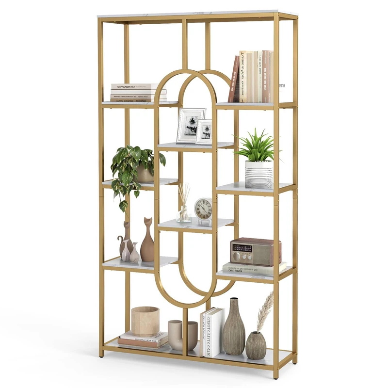 SFAREST 10-Tier Bookshelf, Freestanding Tall Display Shelf Storage Organizer with Sturdy Metal Frame and Open Storage Shelves, Industrial Etagere Bookcase for Living Room, Home Office