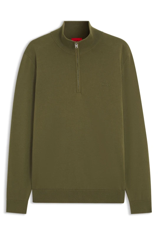 HUGO Pullover Aus Baumwolle Mit Kurzem Reißverschluss Green