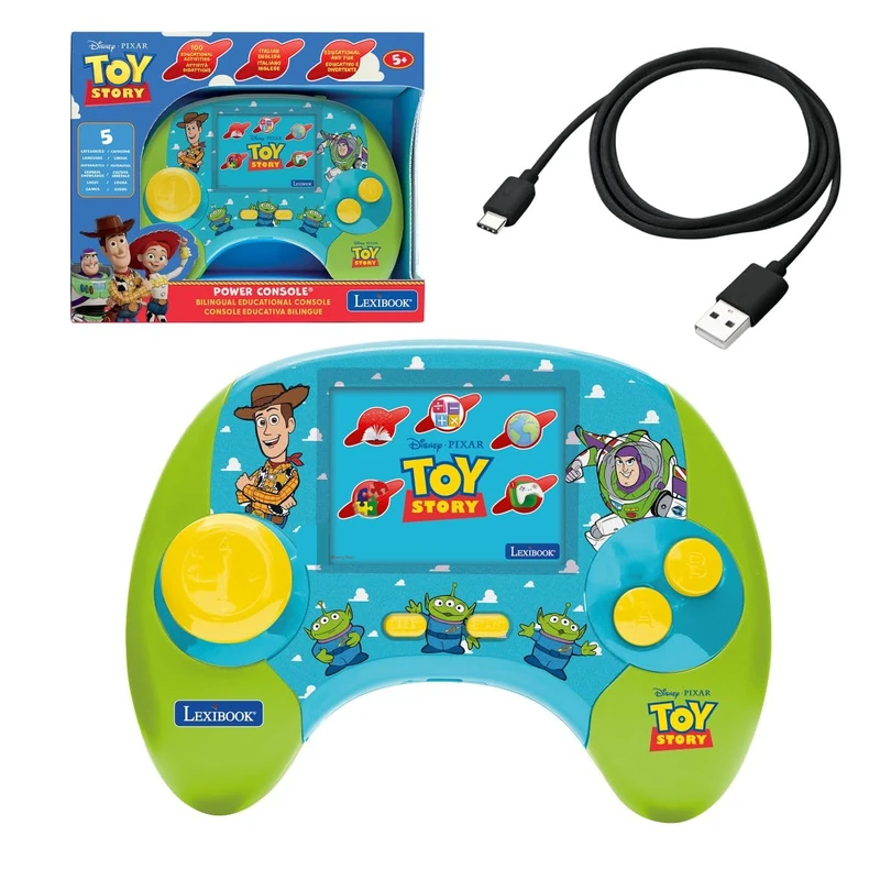 LEXIBOOK, Disney Toy Story, Bilingual Talking Educational Game Console in Italian and English, 100 activities, 2.8"/7 cm LCD screen, Rechargeable battery, USB-C, Green, JCG100TSi5LXB