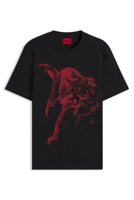 HUGO T-Shirt Aus Baumwoll-Jersey Mit Grafik-Print Black