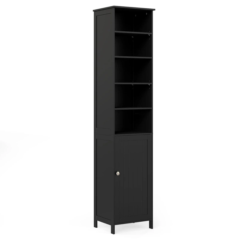 RELAX4LIFE Bathroom Tall Cabinet, Freestanding Storage Cupboard with Adjustable Shelves & Door Cabinet, Slim Narrow Organizer Unit for Bathroom, Living Room, Kitchen (Black)
