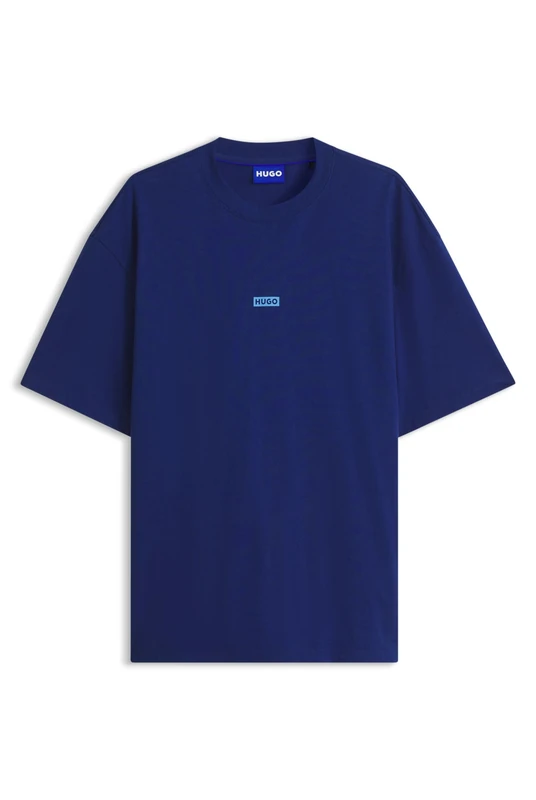 HUGO Logo-Print T-Shirt in Cotton Jersey Blue