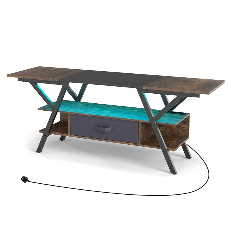 CASART TV Stand for 65 Inch TVs, 140cm TV Cabinet Table with LED Lights & Power Outlets, Wooden Media Unit Entertainment Center for Living Room Bedroom (Rustic Brown) - Image 1