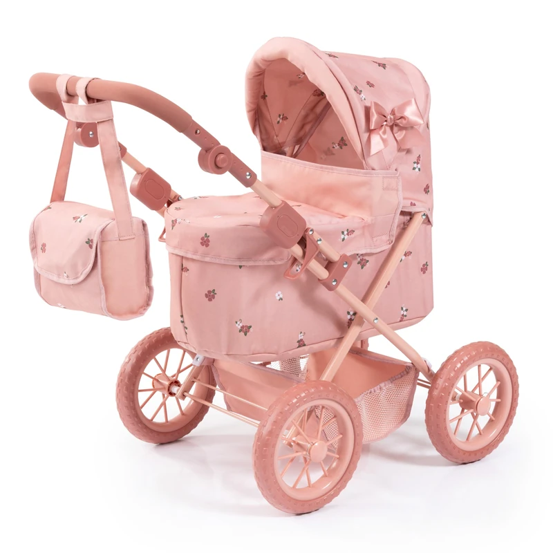 Bayer Design 13026AB Dolls pram stroller Trendy, height-adjustable handle, foldable, big wheels, bag, integrated basket - for girls and boys, 3+ age