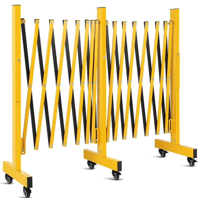 Garvee 9FT Expandable Metal Safety Barricade Gate - Folding Portable Security Barrier with 6 Wheels - Retractable Vehicle Stream Control Fence for Driveways, Crowd Management, Industrial Use - Yellow