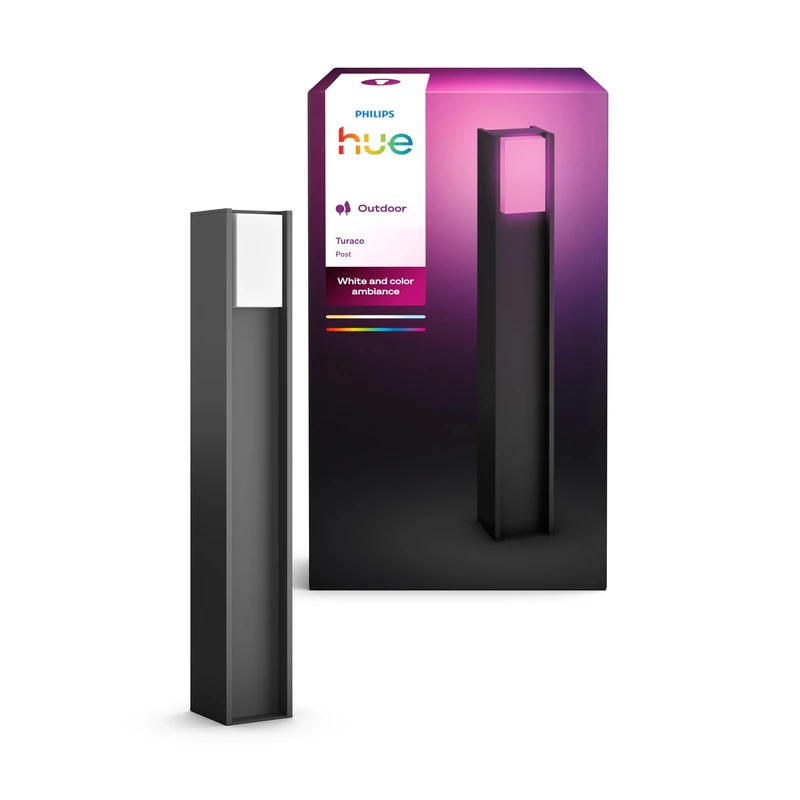 Philips Hue Turaco Outdoor Post Light, Tunable White and Color Light, Bright 1100 lm, A60 Bulb Included, Dimmable, IP44 Weather-Resistant, Matter Compatible, Zigbee