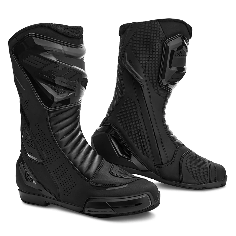 SHIMA RX-3 Motorbike Boots for Men Leather Ventilated Shoes Sport Summer Touring Velcro Motorcycle Long Ankle Protector Urban Bike Casual Classic Riding Motor Boot (Mens, Black, UK 9.5)
