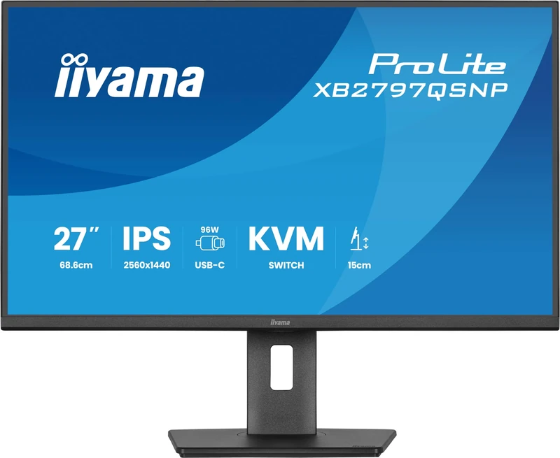 iiyama XB2797QSNP-B1 27 inch QHD IPS, USB-C Dock Display 96W Charging, 4ms, RJ45, HDMI/DP in/DP out/USB C, HAS, 5 Yr Warranty