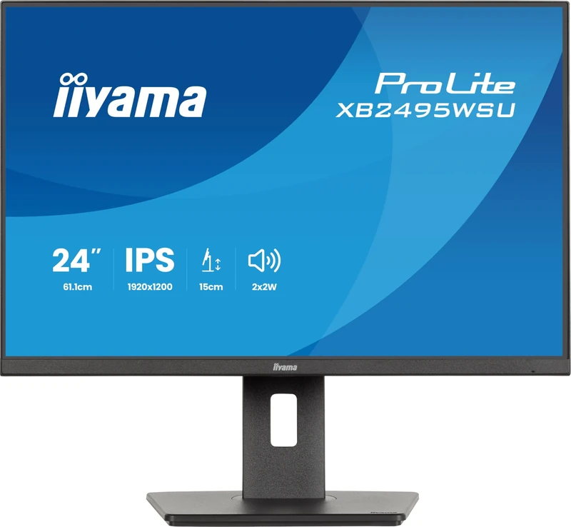 iiyama ProLite XB2495WSU-B1 24 inch IPS LED Monitor WUXGA 16:10 100Hz HDMI DP USB 3.2 USB‑C Slim-Line Height Adjustment Pivot Energy Efficiency Class C Black