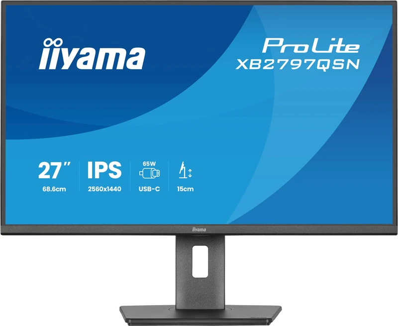 iiyama XB2797QSN-B1 27 inch QHD IPS, USB-C Dock Display with 65W Charging, 4ms, RJ45, HDMI/DP in/DP Out/USB C, HAS, 5 Yr Warranty