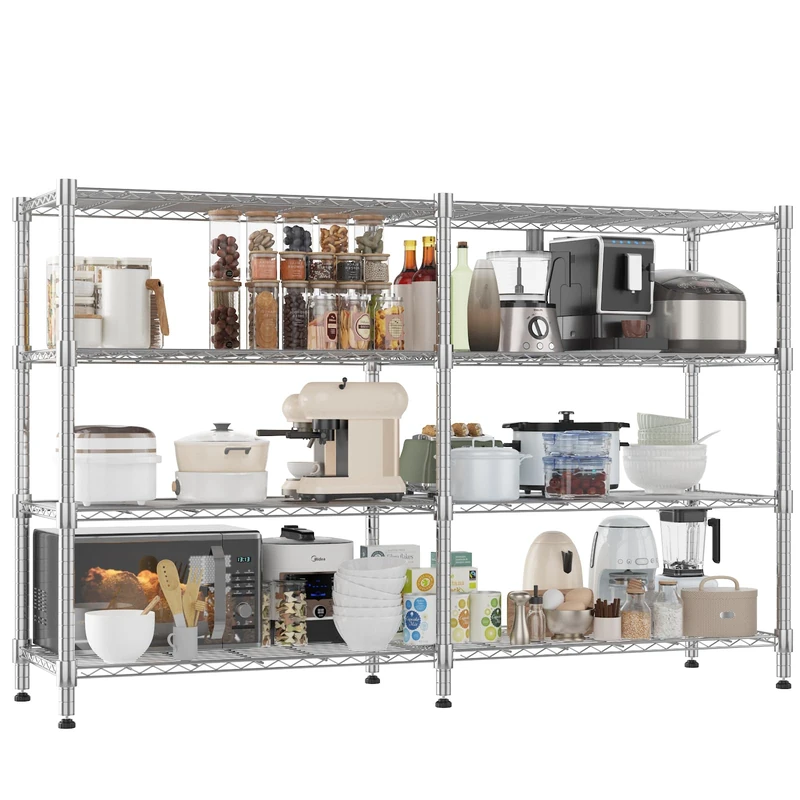 Himimi 4 Tier Heavy Duty Wire Shelving Unit, 180Wx45Dx152H cm, Adjustable Metal Shelving Unit for Storage, Large Tall Storage Shelves Rack Shelf for Garage Kitchen Pantry Shed Utility Room,Silver Grey