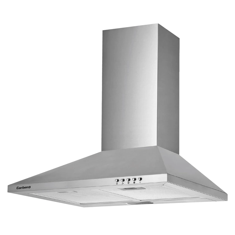 Corberó – Cooker Hood Pyramid 60 cm | TEIDE636X | 375.4 m3/h | 57db | 36.5 W | 3 Speeds | Push Button Control | 2 Aluminium Filters + Carbon Filter | Stainless Steel