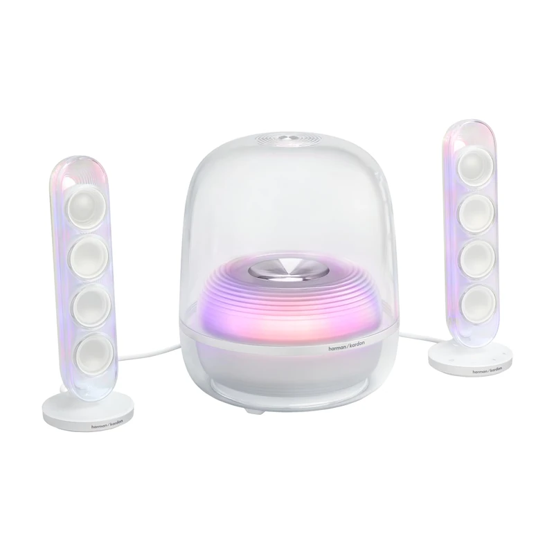 Harman Kardon SoundSticks 5 Home Wi-Fi Speaker, 3-Way Speaker Design, Single-Cable HDMI ARC Connectivity, Multi-Speaker Connection by Auracast, Colourful Lightshows, White