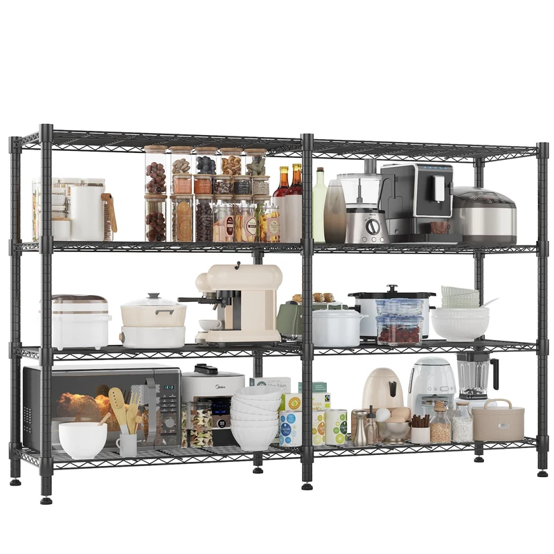 Himimi 4 Tier Heavy Duty Wire Shelving Unit, 180W x 45D x 152H cm, Adjustable Metal Shelving Unit for Storage, Large Tall Storage Shelves Rack Shelf for Garage Kitchen Pantry Shed Utility Room, Black