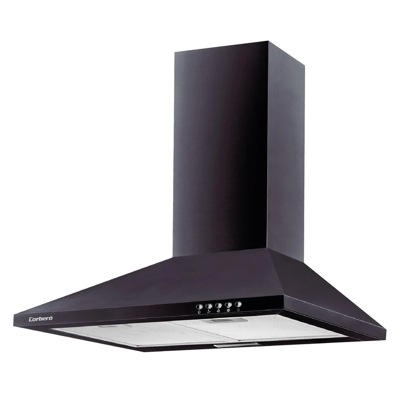 Corberó – Cooker Hood Pyramid 60 cm | TEIDE636N |375.4 m3/h | 57db | 36.5 W | 3 Speeds | Push Button Control |2 Aluminium Filters + Carbon Filter | Black