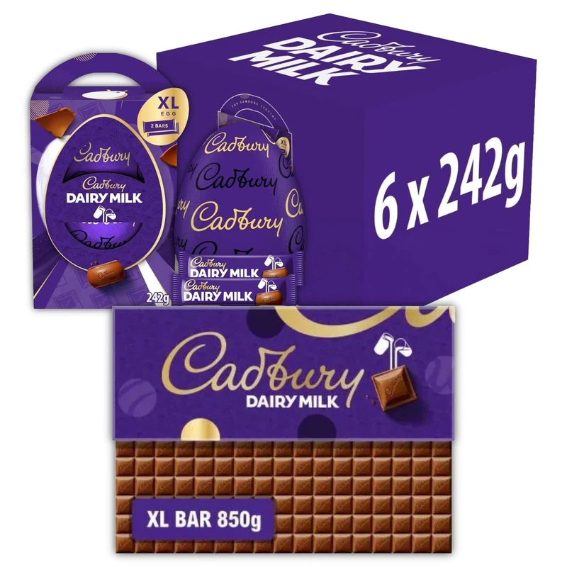 Cadbury Dairy Milk Chocolate Easter Eggs Bundle - Gifts for Easter, Includes 6 Large Egg & Extra-Large Chocolate Gift Bar