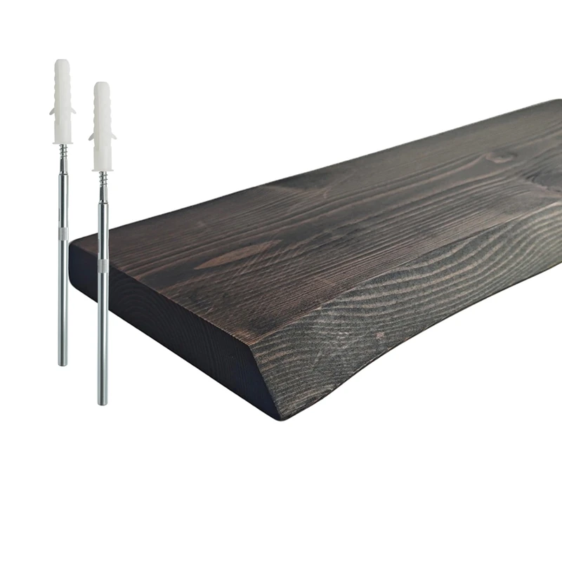 Relaxdays rustic floating wall shelf, solid pine, live edge, 3x100x22 cm, black