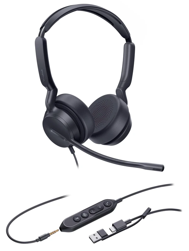Yealink UH42 SE Dual Teams USB‑C/A Headset, Binaural, Noise‑Cancelling Microphone, 35 mm Speaker, Inline Control, USB C/A and 3.5 mm, Comfortable Ear Pads, Teams Certified