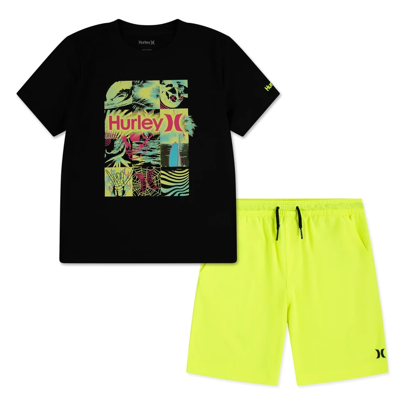 Hurley Boys Graphic T-Shirt and Shorts 2-Piece Outfit Set Boys - Image 1