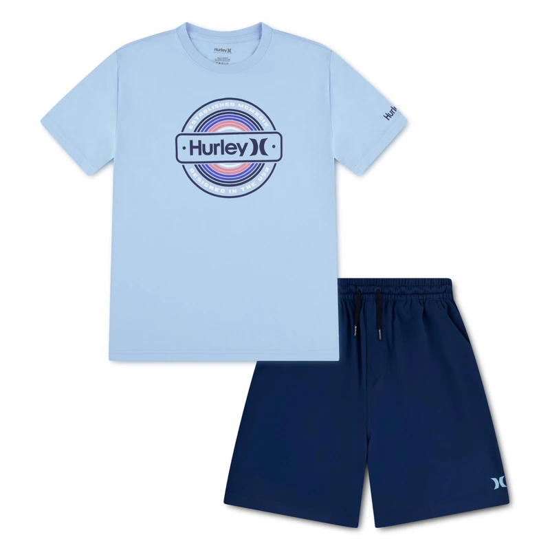 Hurley Boys Graphic T-Shirt and Shorts 2-Piece Outfit Set Boys Blue