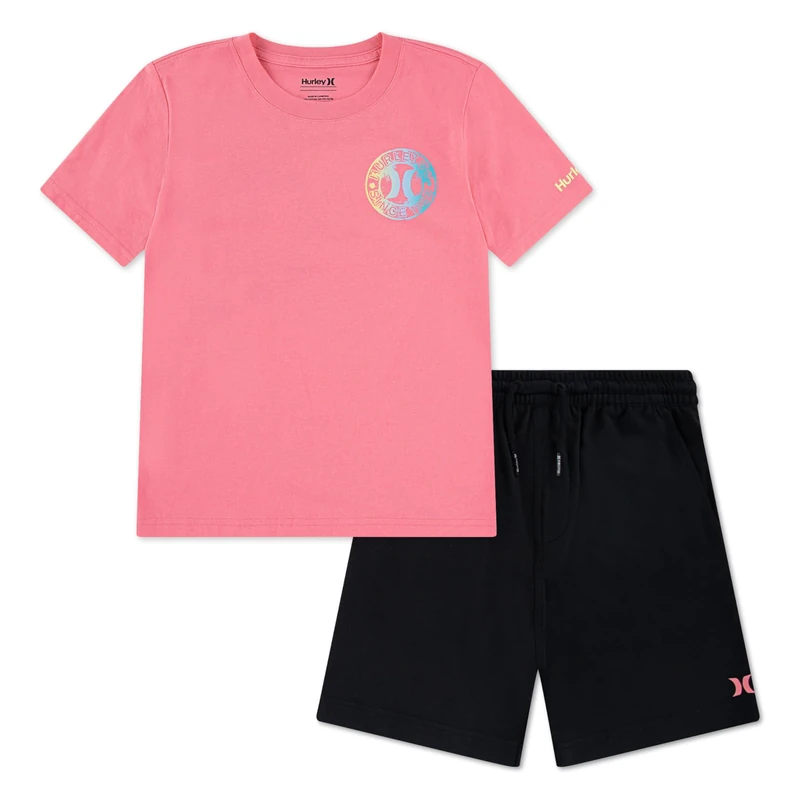 Hurley Boys Graphic T-Shirt and Shorts 2-Piece Outfit Set Boys Orange