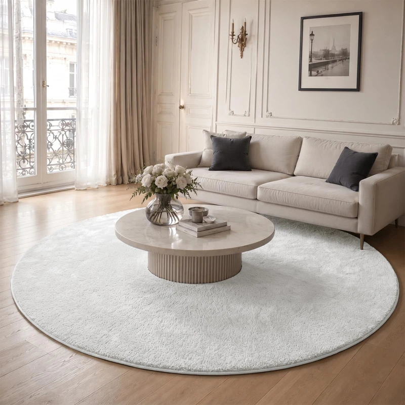 VOUNOT ® Living Room Rug Ultra Soft Shaggy Area Rug Machine Washable, Modern Non-Slip Carpets, For Living Room, Bedroom, Patio ф200cm Cream