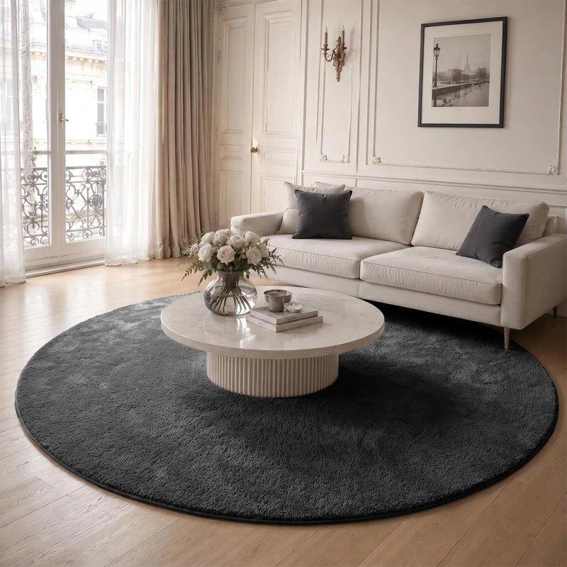 VOUNOT ® Living Room Rug Ultra Soft Shaggy Area Rug Machine Washable, Modern Non-Slip Carpets, For Living Room, Bedroom, Patio ф200cm Anthracite
