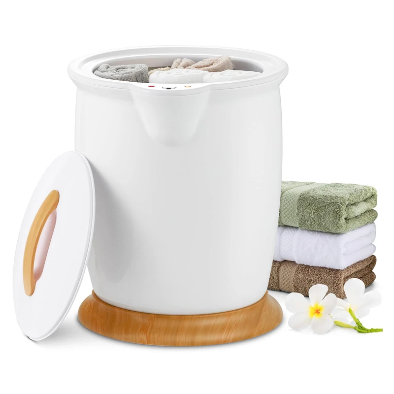 RELAX4LIFE Towel Warmer Bucket, 20L Large Hot Towel Bucket with Auto Shut Off, Removable Lid and Fragrance Holder, Portable Spa Hot Towels Heater for 2 Oversized Towels (White)