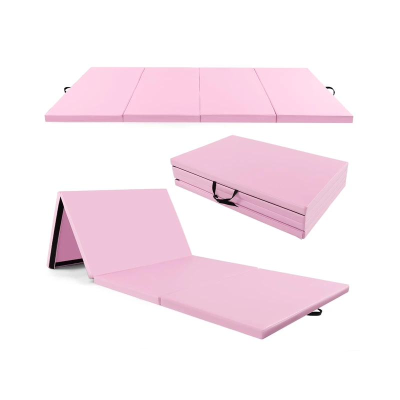 FANTASK Gymnastics Mat Foldable, 300 x 120 x 5 cm, Soft Floor Mat Made of PU with Carry Handles & Climbing Closure, Yoga Mat, Fitness Mat for Gymnastics, Yoga (Light Pink)