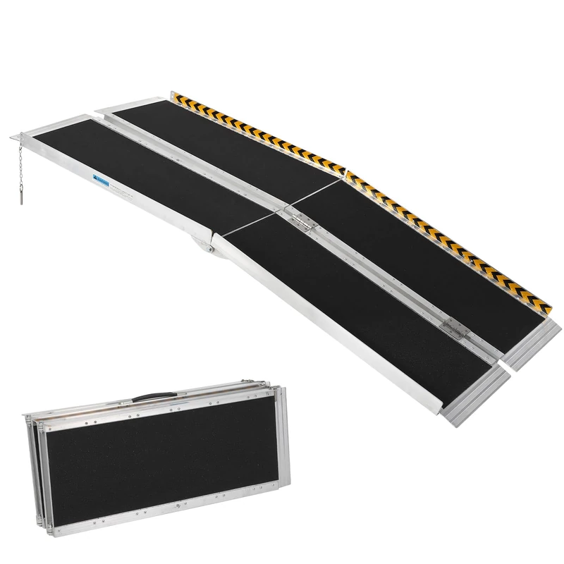 8FT Wheelchair Ramp for Home Steps, Portable Aluminum Wheelchair Ramp with Non-Skid Surface and Reflective Strips, Weight Capacity Up to 600 Lbs