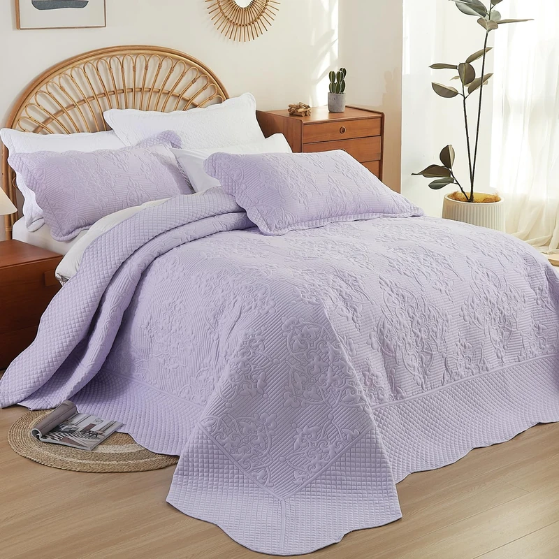 EVENHUG Oversized King Bedspreads California King Quilt Set with Pillow Shams Extra Wide Large King Size Quilts Lightweight Coverlet Bedding Sets Purple 120"x120"