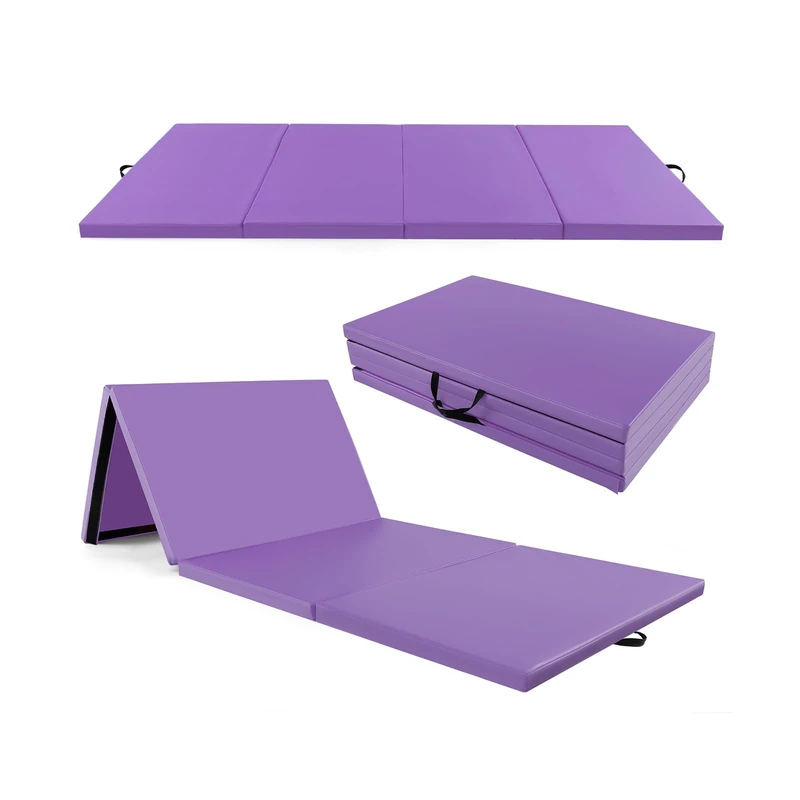 FANTASK Gymnastics Mat Foldable, 300 x 120 x 5 cm, Soft Floor Mat Made of PU with Carry Handles & Climbing Closure, Yoga Mat, Fitness Mat for Gymnastics, Yoga (Purple)