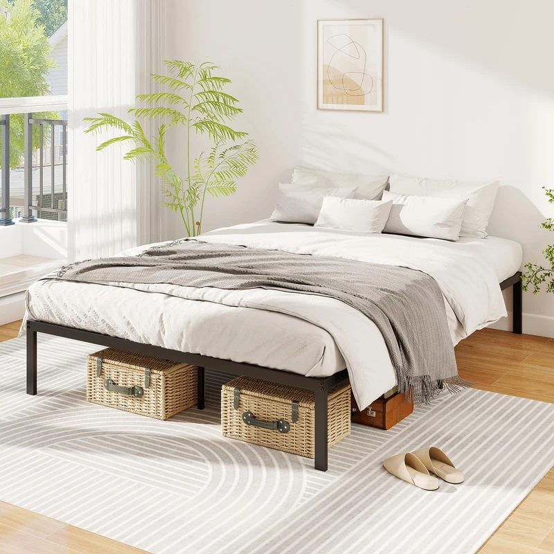 RELAX4LIFE 4FT6 /5FT Bed Frame, Double/King Size Steel Slat Support Bedstead with 26cm Underbed Storage, Metal Platform Bed Mattress Base, No Box Spring Needed (Double-141x194cm)