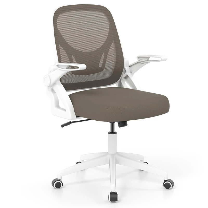 CASART Mesh Office Chair, Ergonomic Executive Task Chair with Flip-up Armrests & Lumbar Support, Mid-Back Swivel Computer Chairs for Home Office Study (Grey+White)