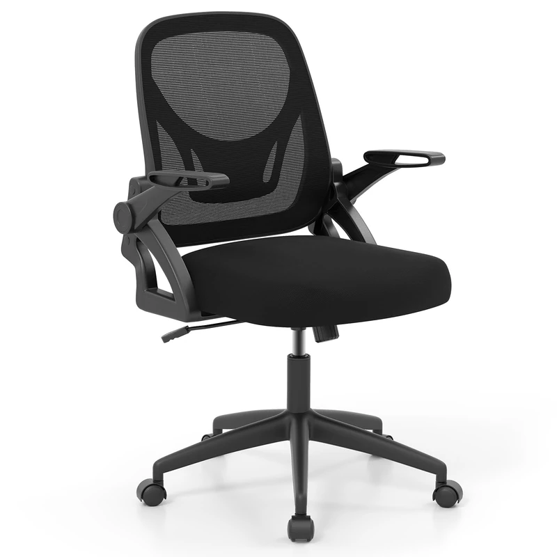 CASART Mesh Office Chair, Ergonomic Executive Task Chair with Flip-up Armrests & Lumbar Support, Mid-Back Swivel Computer Chairs for Home Office Study (Black)